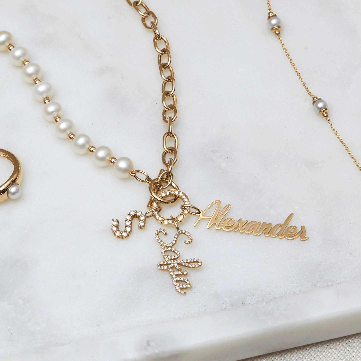 Vertical Script Name Charm - Lotus Diamond