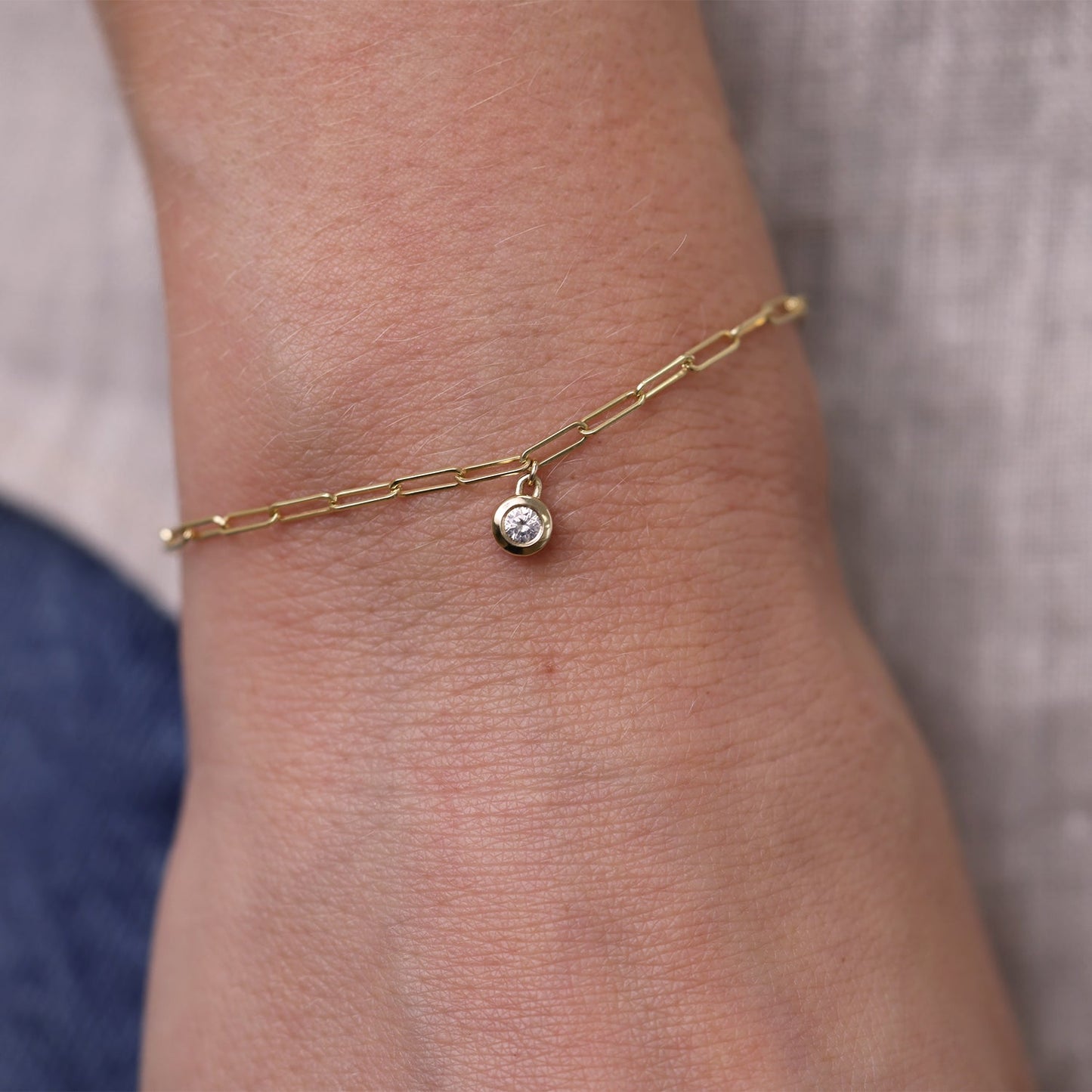 Wire Paper Clip Diamond Bezel Bracelet - Lotus Diamond