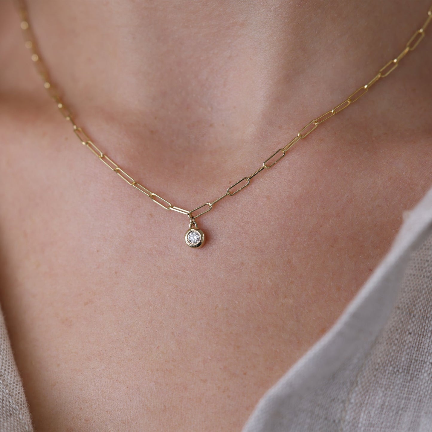 Wire Paperclip Diamond Bezel Necklace - Lotus Diamond