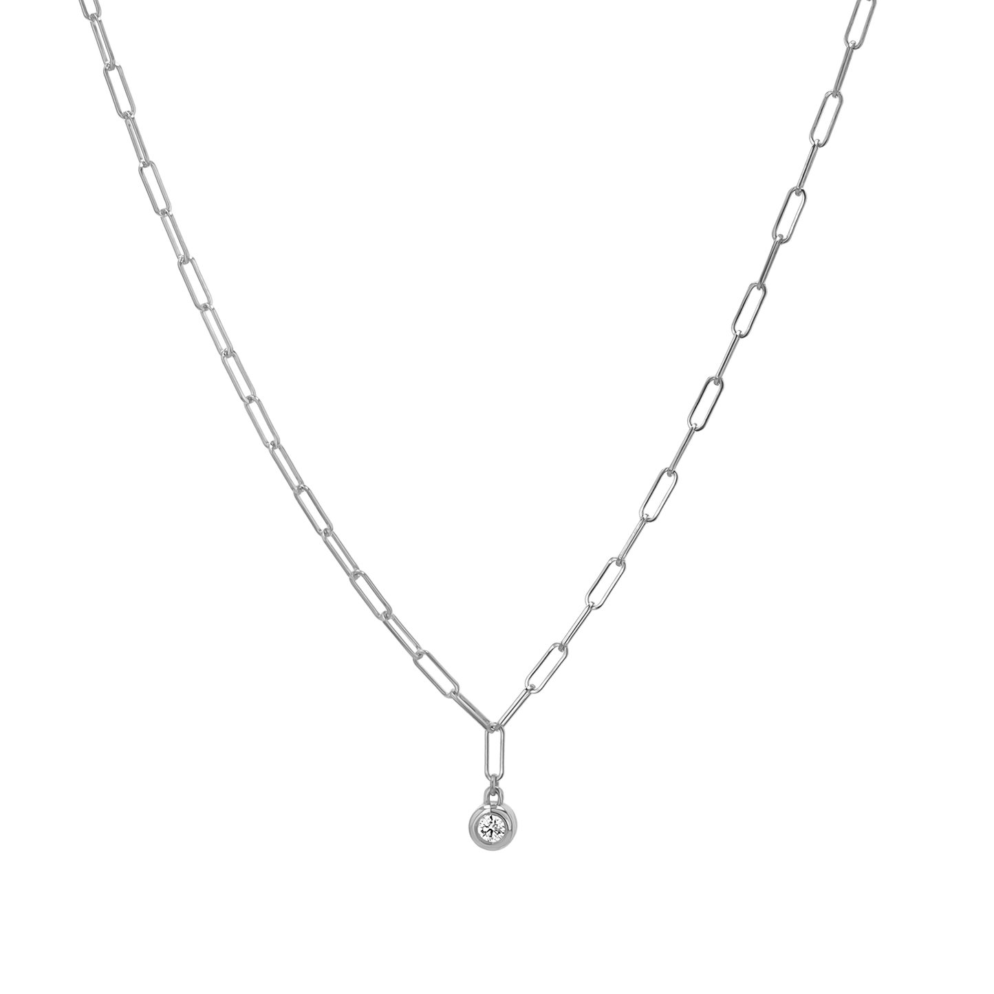 Wire Paperclip Diamond Bezel Necklace - Lotus Diamond