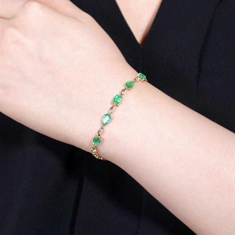 Zambia Natural Emerald Bracelet - Style B - Lotus Diamond