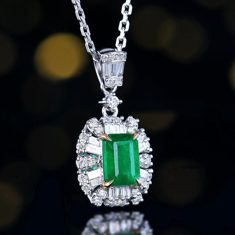 Zambia natural emerald pendant - Lotus Diamond