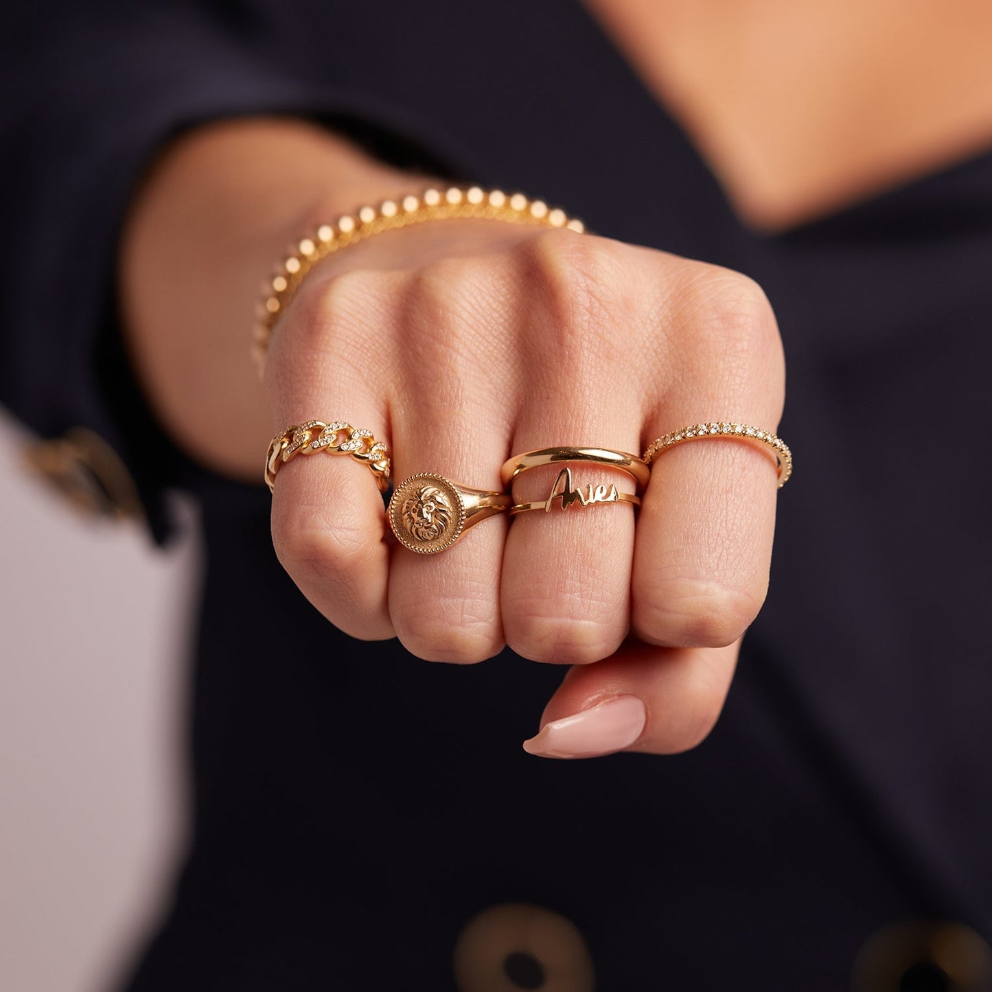 Zodiac Signet Ring - Lotus Diamond