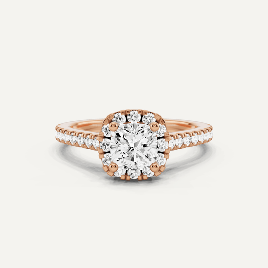 1 1/10 ctw Cushion Diamond French Pave Halo Engagement Ring - Lotus Diamond