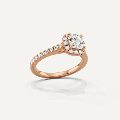 1 1/10 ctw Cushion Diamond French Pave Halo Engagement Ring - Lotus Diamond