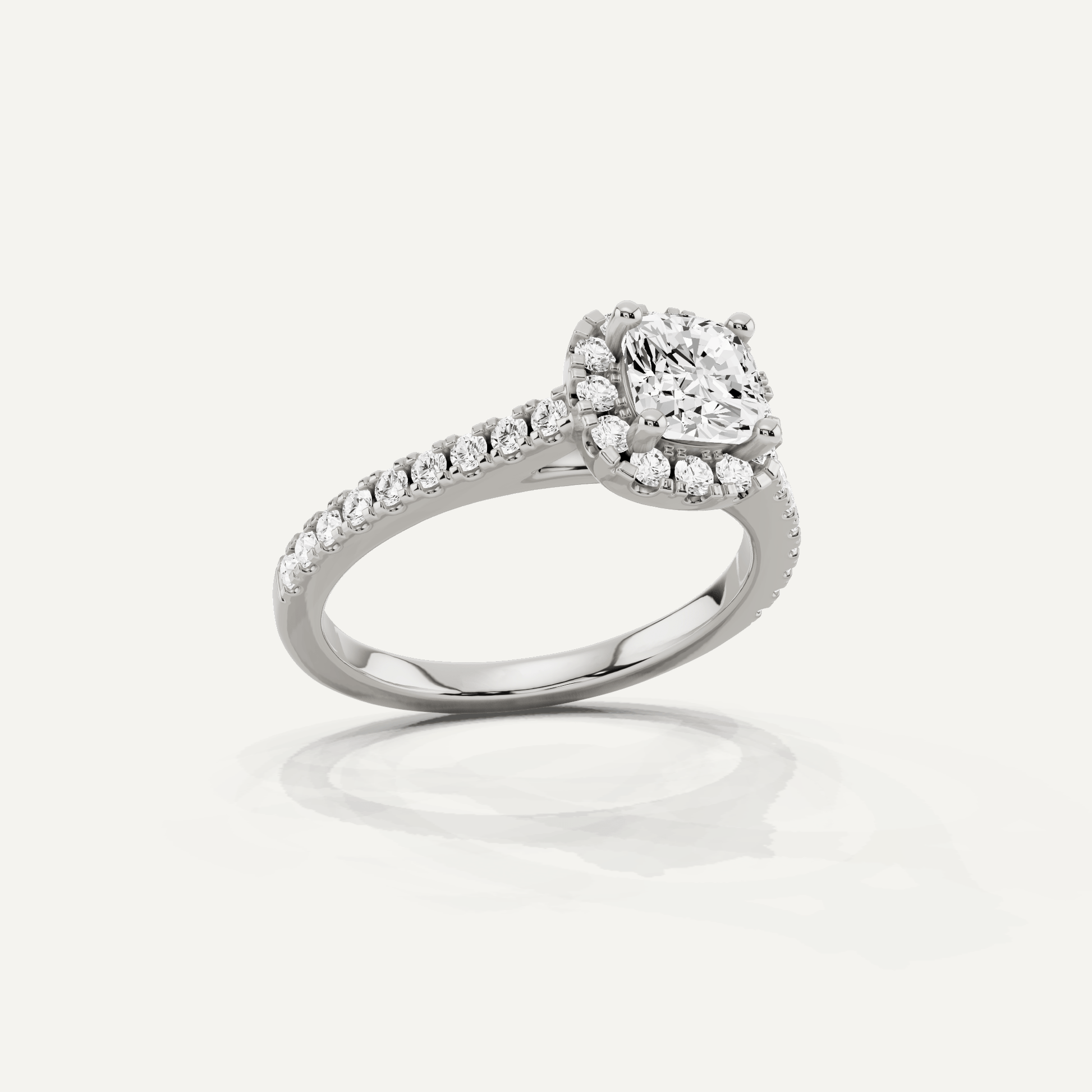 1 1/10 ctw Cushion Diamond French Pave Halo Engagement Ring - Lotus Diamond