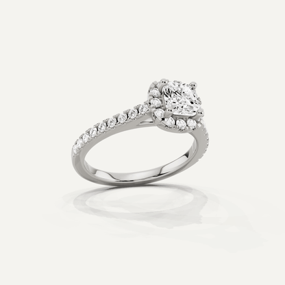 1 1/10 ctw Cushion Diamond French Pave Halo Engagement Ring - Lotus Diamond
