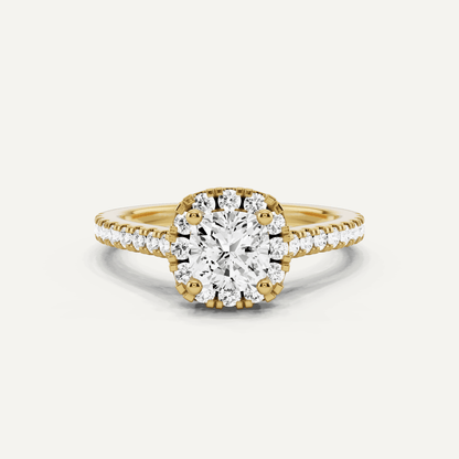 1 1/10 ctw Cushion Diamond French Pave Halo Engagement Ring - Lotus Diamond