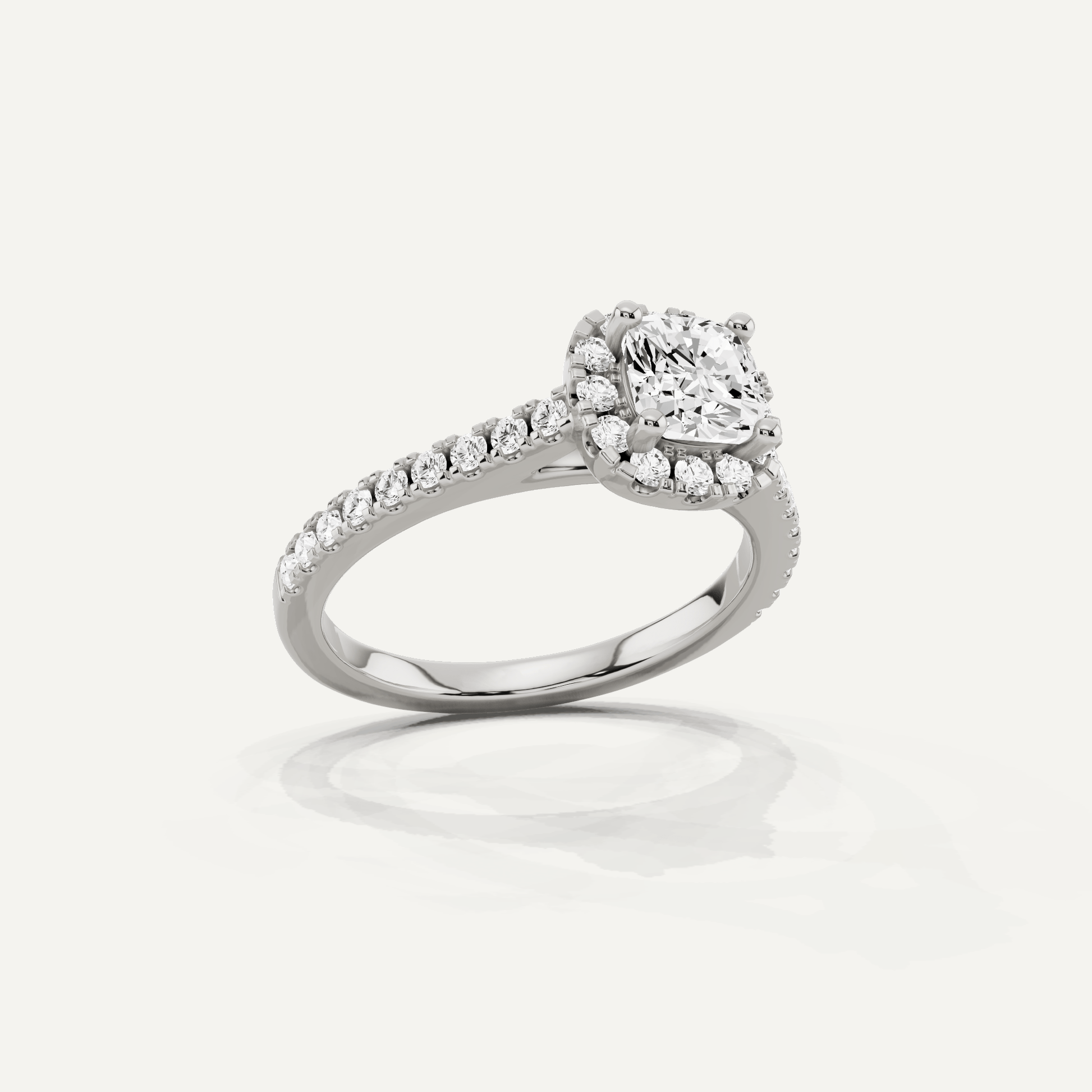 1 1/10 ctw Cushion Diamond French Pave Halo Engagement Ring - Lotus Diamond