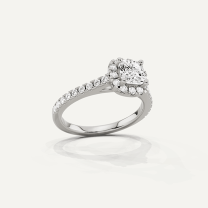 1 1/10 ctw Cushion Diamond French Pave Halo Engagement Ring - Lotus Diamond