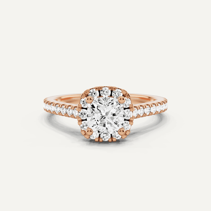 1 1/10 ctw Cushion Diamond French Pave Halo Engagement Ring - Lotus Diamond