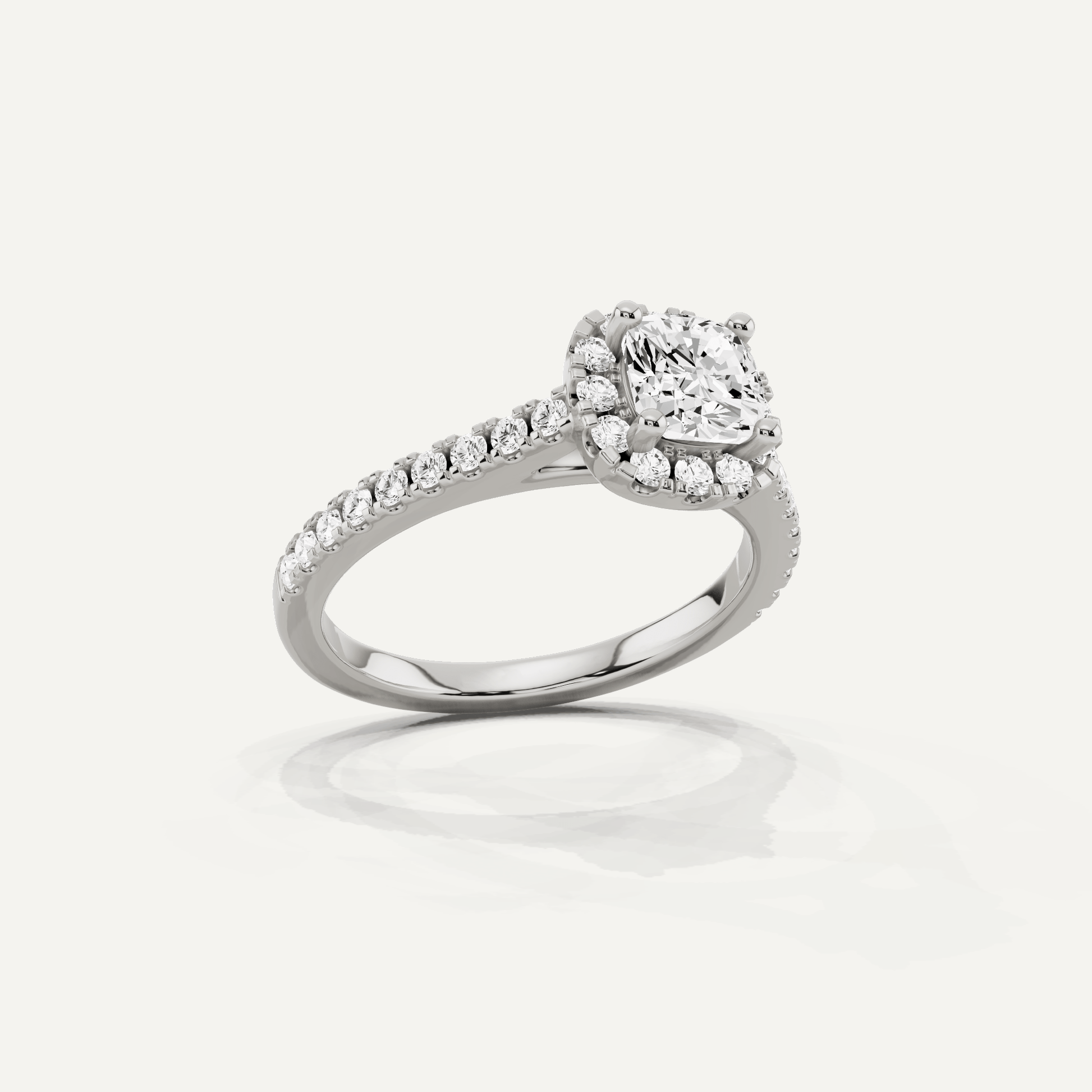 1 1/10 ctw Cushion Diamond French Pave Halo Engagement Ring - Lotus Diamond