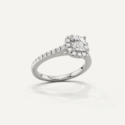 1 1/10 ctw Cushion Diamond French Pave Halo Engagement Ring - Lotus Diamond