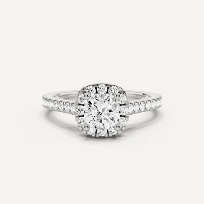 1 1/10 ctw Cushion Diamond French Pave Halo Engagement Ring - Lotus Diamond