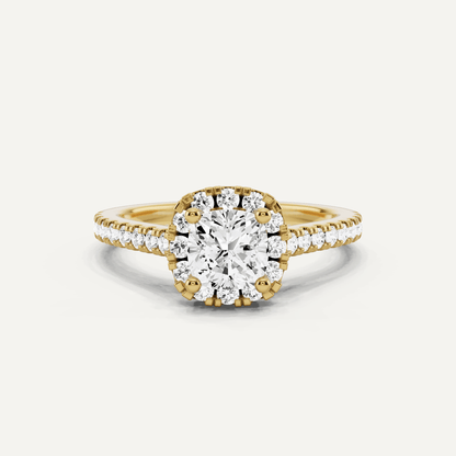 1 1/10 ctw Cushion Diamond French Pave Halo Engagement Ring - Lotus Diamond