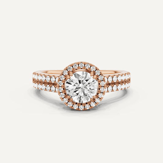 1 1/10 ctw Round Diamond Double Row Side Stone Halo Engagement Ring - Lotus Diamond