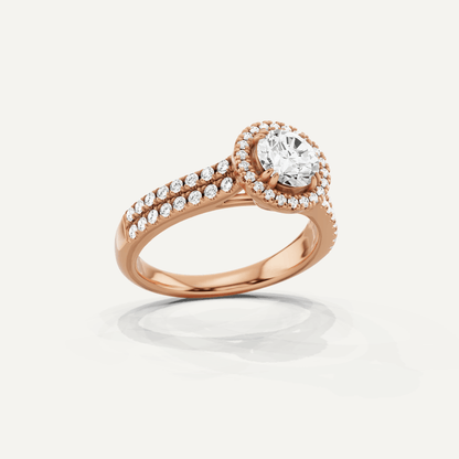1 1/10 ctw Round Diamond Double Row Side Stone Halo Engagement Ring - Lotus Diamond