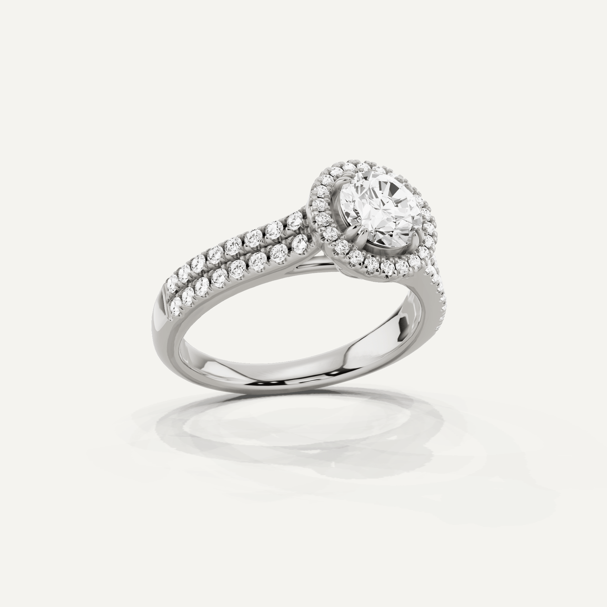 1 1/10 ctw Round Diamond Double Row Side Stone Halo Engagement Ring - Lotus Diamond