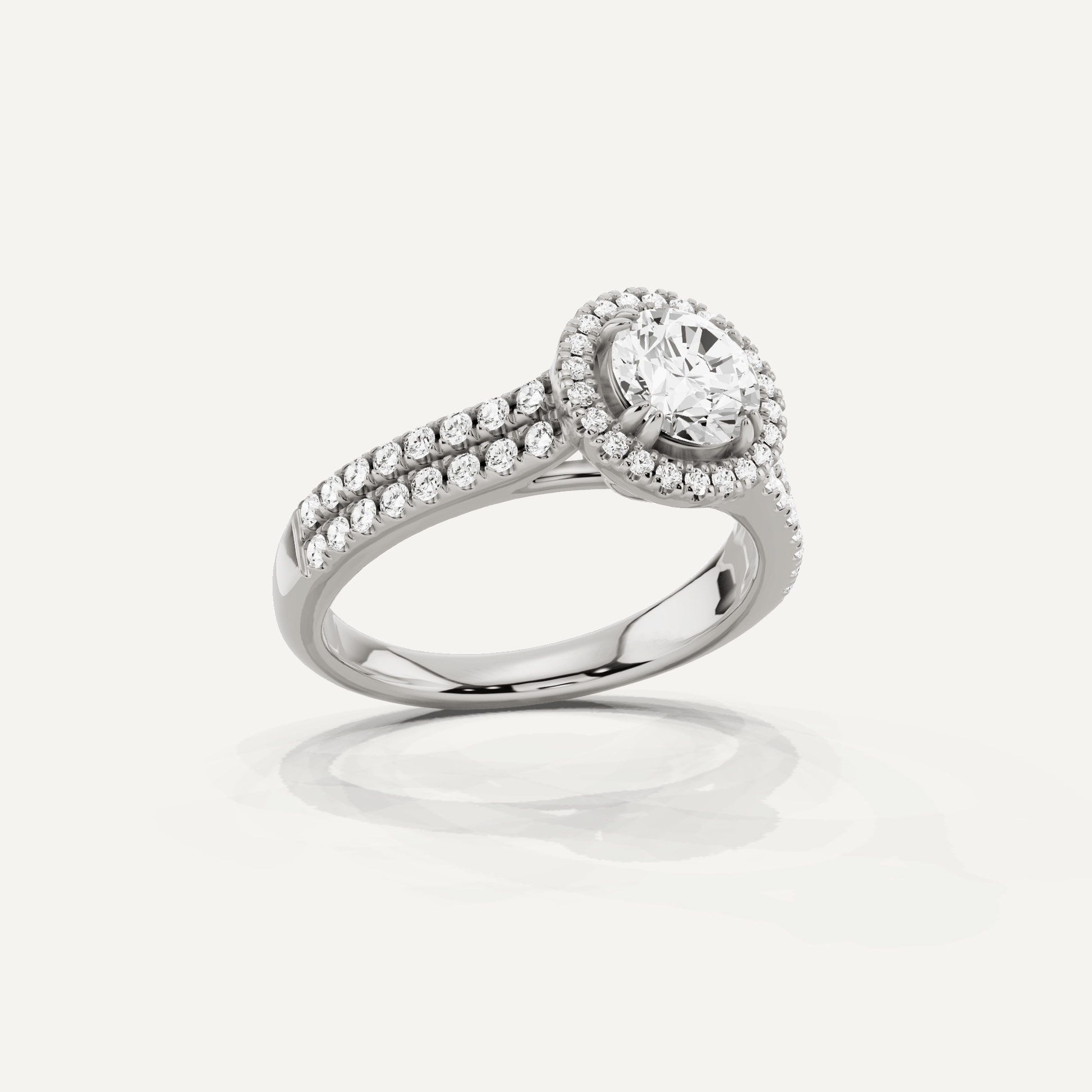 1 1/10 ctw Round Diamond Double Row Side Stone Halo Engagement Ring - Lotus Diamond