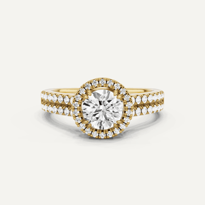 1 1/10 ctw Round Diamond Double Row Side Stone Halo Engagement Ring - Lotus Diamond