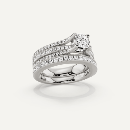 1 1/2 ctw Cushion Diamond Double Shank Bridal Set with Princess Side Stone - Lotus Diamond