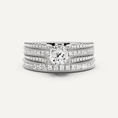 1 1/2 ctw Cushion Diamond Double Shank Bridal Set with Princess Side Stone - Lotus Diamond