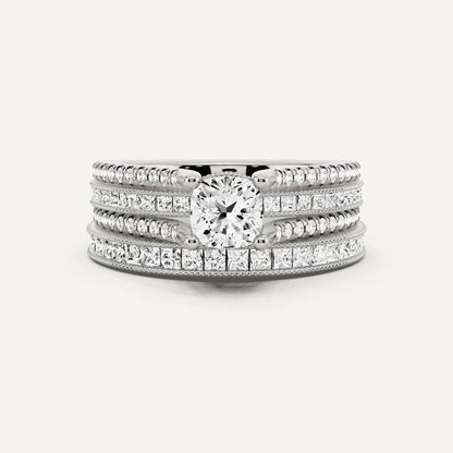 1 1/2 ctw Cushion Diamond Double Shank Bridal Set with Princess Side Stone - Lotus Diamond