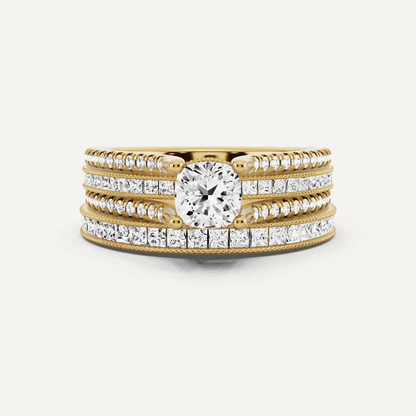 1 1/2 ctw Cushion Diamond Double Shank Bridal Set with Princess Side Stone - Lotus Diamond