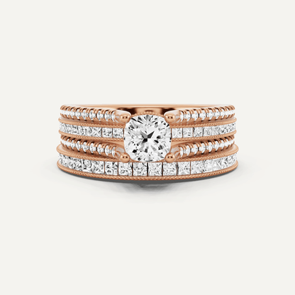 1 1/2 ctw Cushion Diamond Double Shank Bridal Set with Princess Side Stone - Lotus Diamond