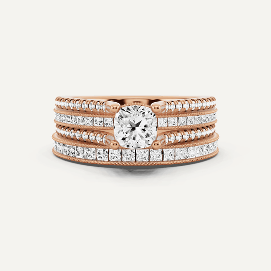 1 1/2 ctw Cushion Diamond Double Shank Bridal Set with Princess Side Stone - Lotus Diamond