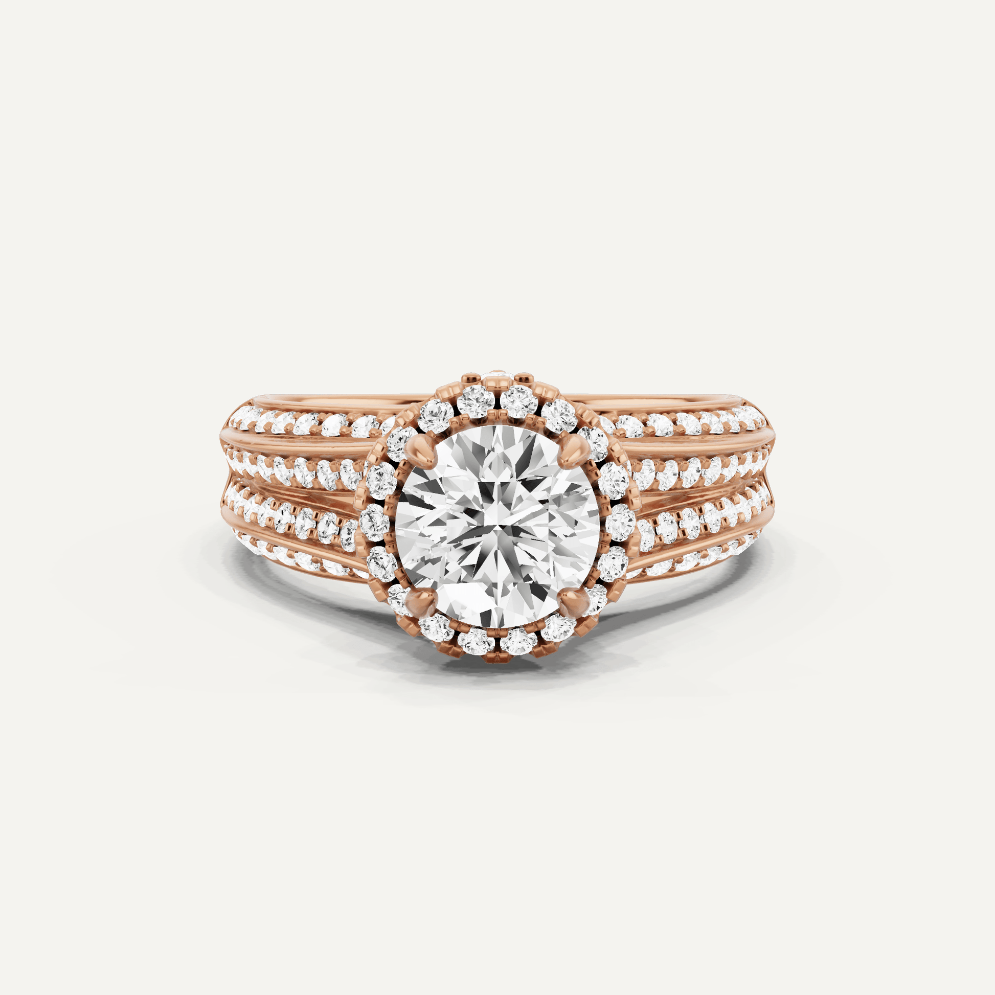1 1/2 ctw Round Diamond Double Row Split Shank Halo Engagement Ring - Lotus Diamond