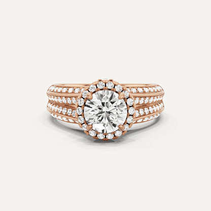 1 1/2 ctw Round Diamond Double Row Split Shank Halo Engagement Ring - Lotus Diamond