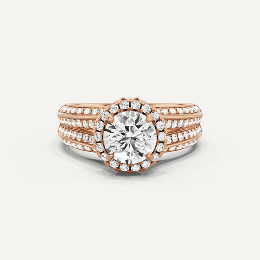 1 1/2 ctw Round Diamond Double Row Split Shank Halo Engagement Ring - Lotus Diamond
