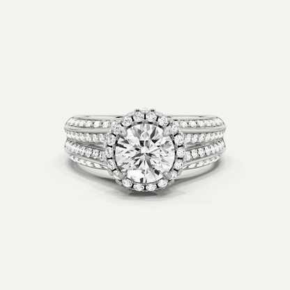 1 1/2 ctw Round Diamond Double Row Split Shank Halo Engagement Ring - Lotus Diamond
