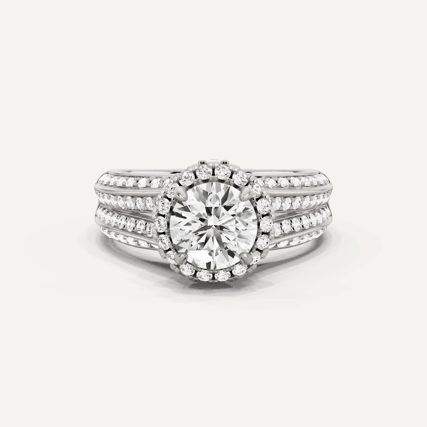 1 1/2 ctw Round Diamond Double Row Split Shank Halo Engagement Ring - Lotus Diamond