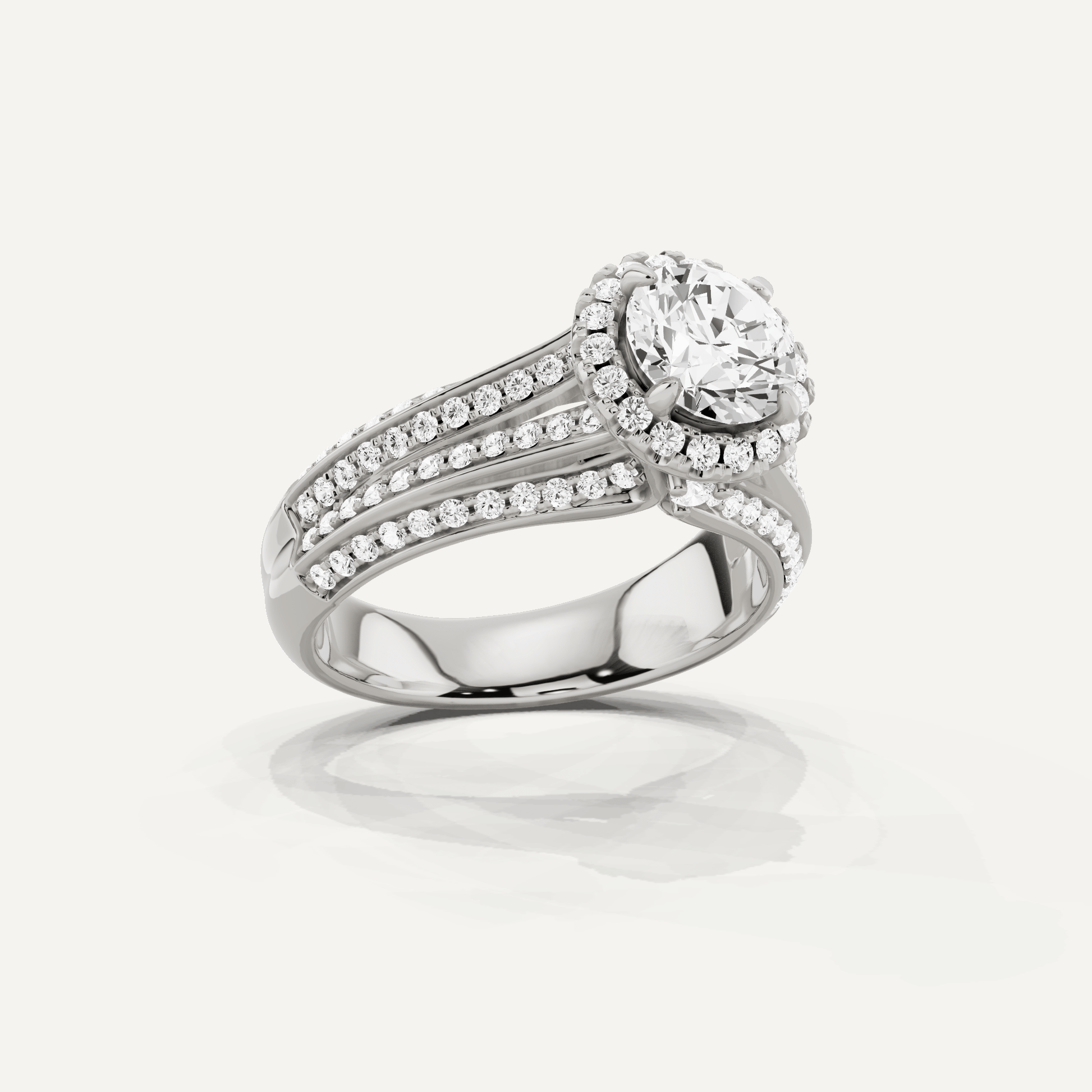 1 1/2 ctw Round Diamond Double Row Split Shank Halo Engagement Ring - Lotus Diamond
