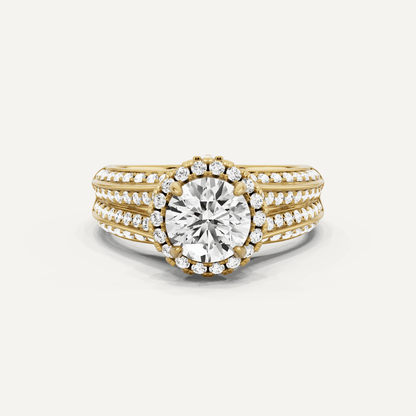 1 1/2 ctw Round Diamond Double Row Split Shank Halo Engagement Ring - Lotus Diamond