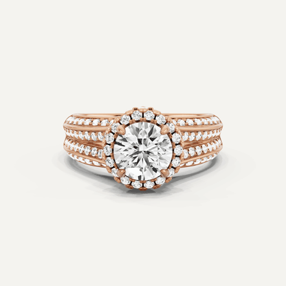 1 1/2 ctw Round Diamond Double Row Split Shank Halo Engagement Ring - Lotus Diamond