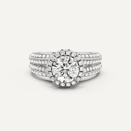 1 1/2 ctw Round Diamond Double Row Split Shank Halo Engagement Ring - Lotus Diamond