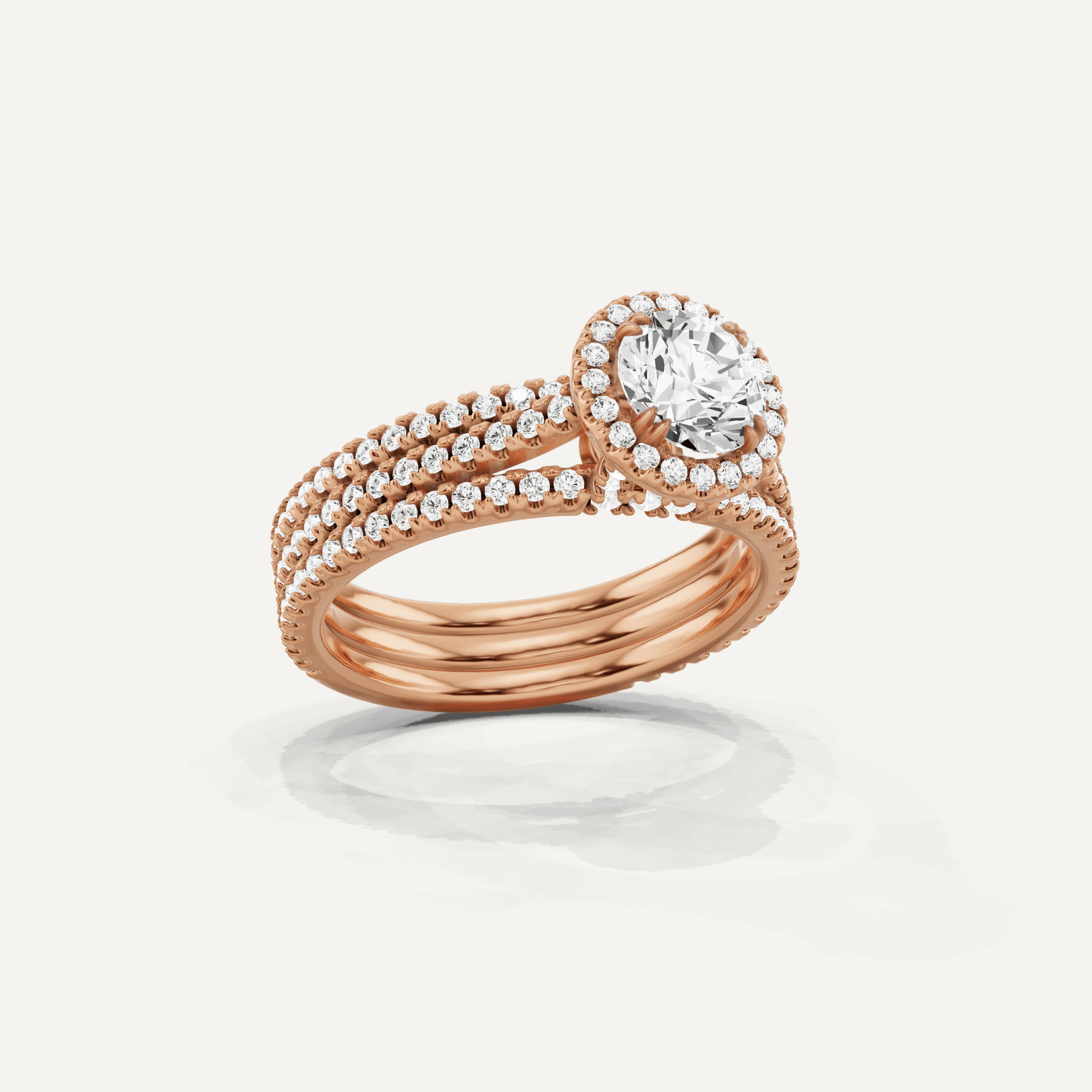 1 1/2 ctw Round Three Row Side Stone Halo Engagement Ring - Lotus Diamond