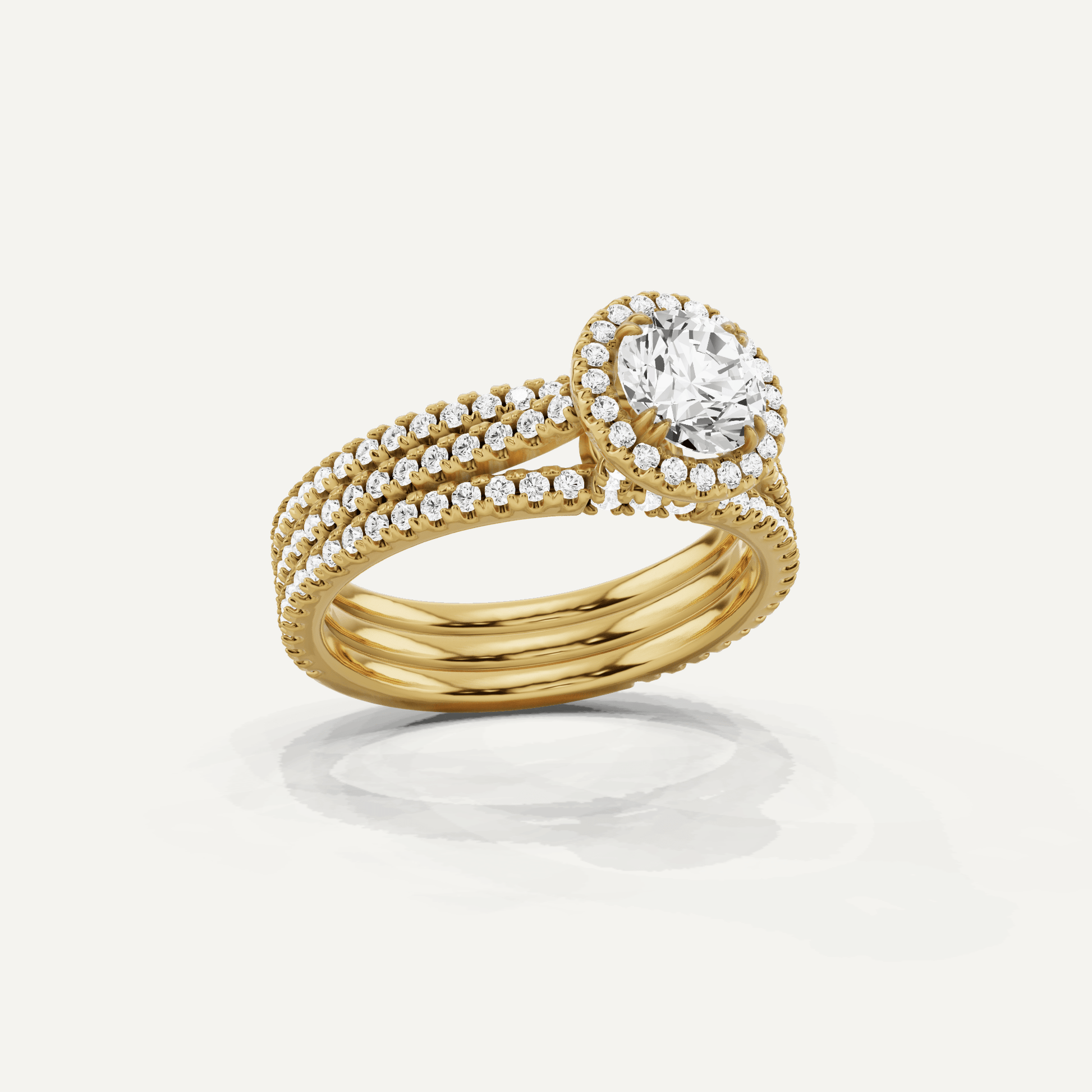 1 1/2 ctw Round Three Row Side Stone Halo Engagement Ring - Lotus Diamond