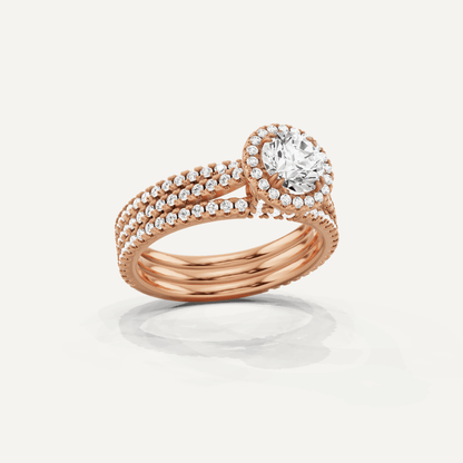 1 1/2 ctw Round Three Row Side Stone Halo Engagement Ring - Lotus Diamond