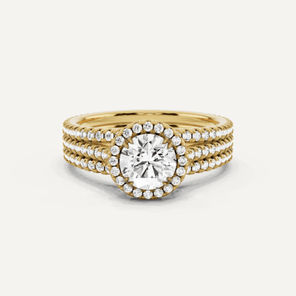 1 1/2 ctw Round Three Row Side Stone Halo Engagement Ring - Lotus Diamond