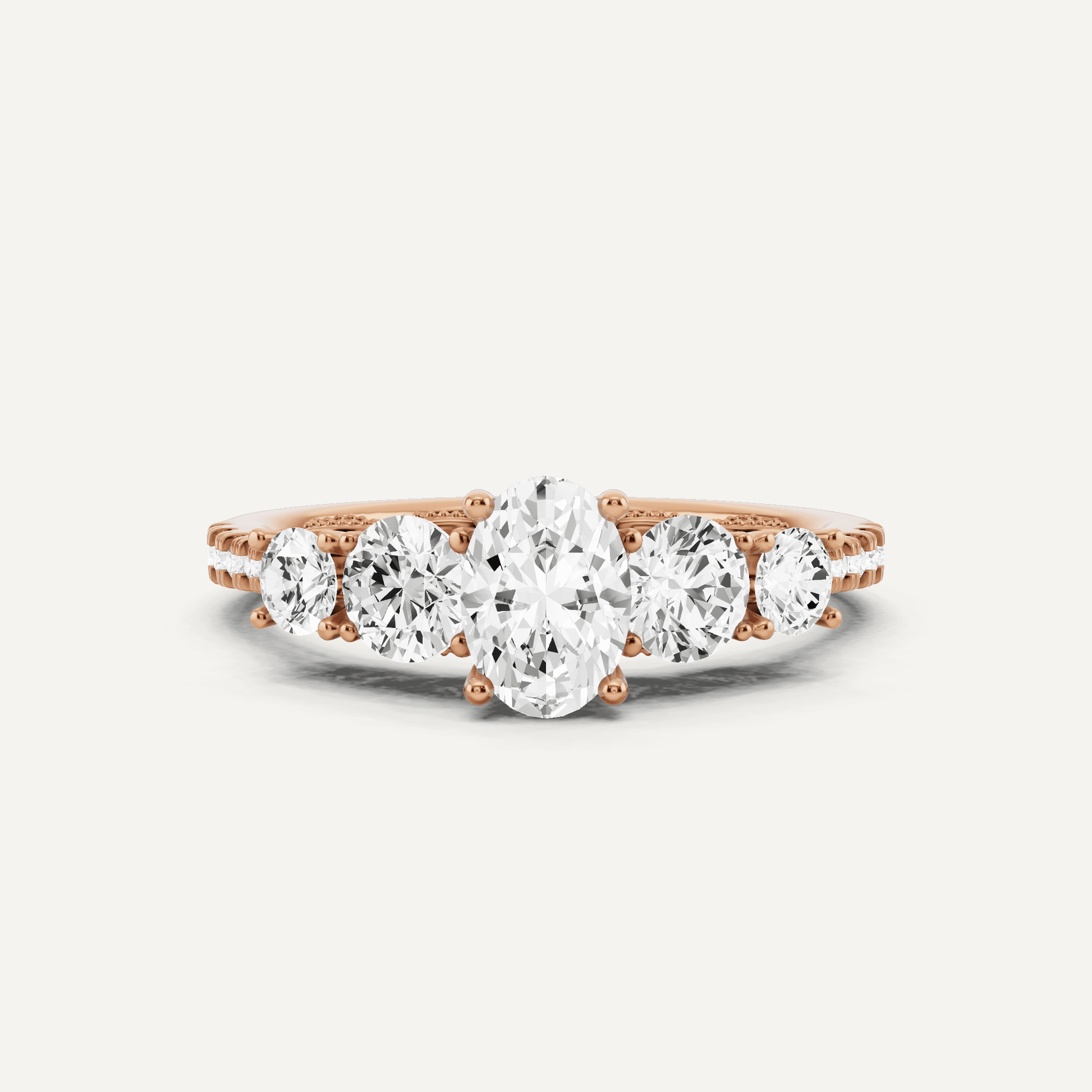 1 1/3 ctw Oval Diamond Graduated Side Stone Engagement Ring - Lotus Diamond