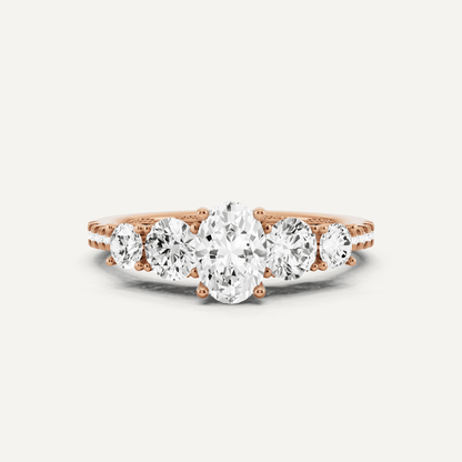 1 1/3 ctw Oval Diamond Graduated Side Stone Engagement Ring - Lotus Diamond
