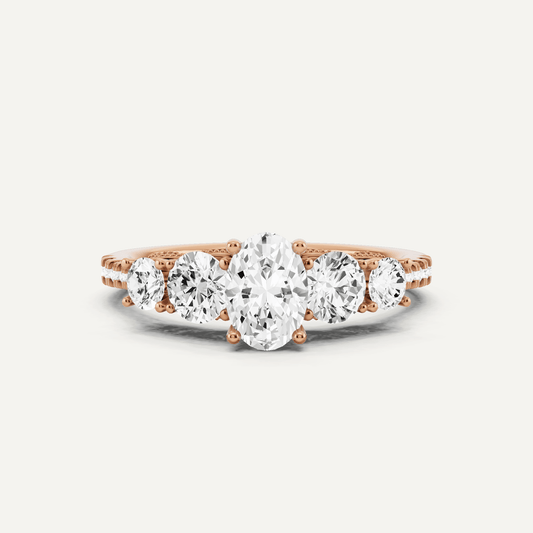 1 1/3 ctw Oval Diamond Graduated Side Stone Engagement Ring - Lotus Diamond