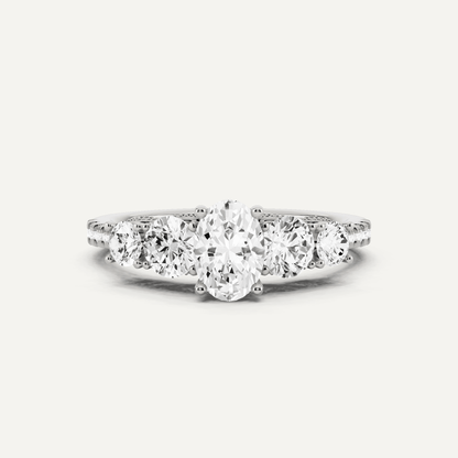 1 1/3 ctw Oval Diamond Graduated Side Stone Engagement Ring - Lotus Diamond