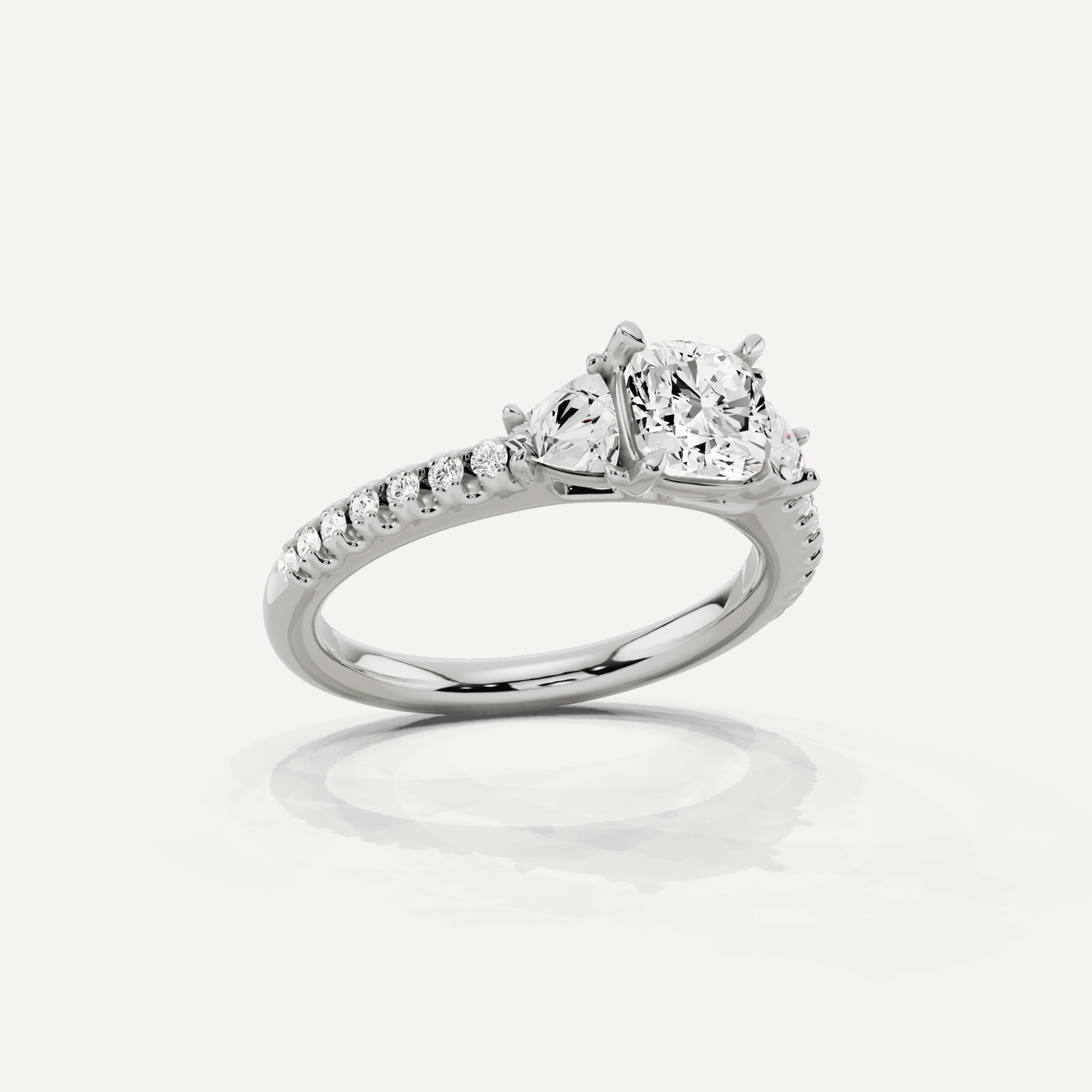 1 1/4 ctw Cushion Diamond Three Stone Engagement Ring With Trillion Side Stones - Lotus Diamond