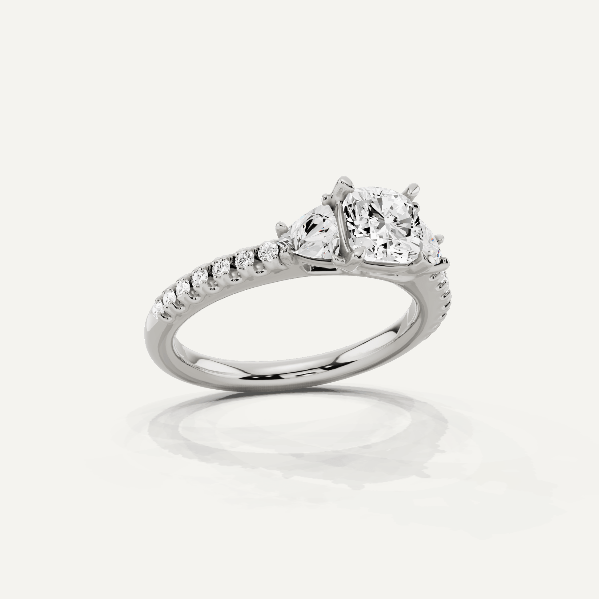 1 1/4 ctw Cushion Diamond Three Stone Engagement Ring With Trillion Side Stones - Lotus Diamond