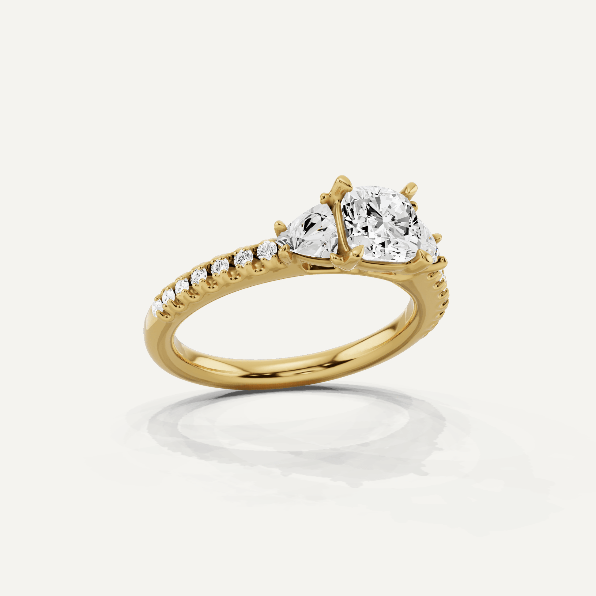 1 1/4 ctw Cushion Diamond Three Stone Engagement Ring With Trillion Side Stones - Lotus Diamond